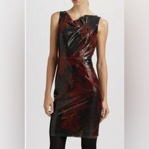 ❤️Elie Tahari Lori China Red Multi Sequin Sleeveless Shift Cocktail Dress❤️